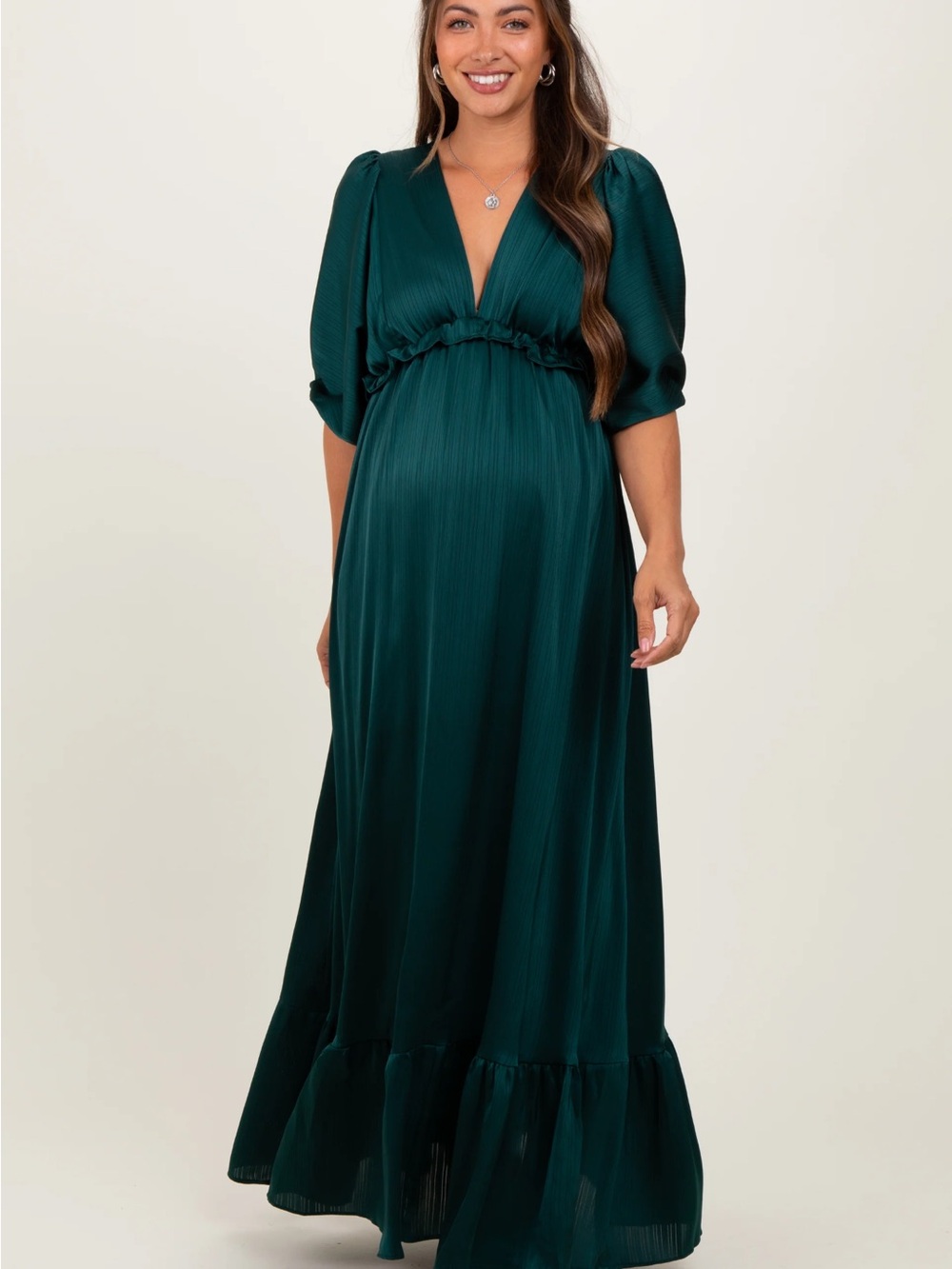 Pinkblush Emerald Green V-Neck Maternity Maxi Dress